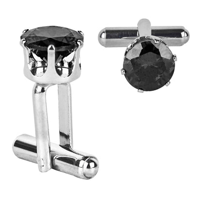 Designer Stylish CZ Zircon Gemstone Studded Accessories Silver Rodium Plated Cufflinks for Men (SJ_7134)