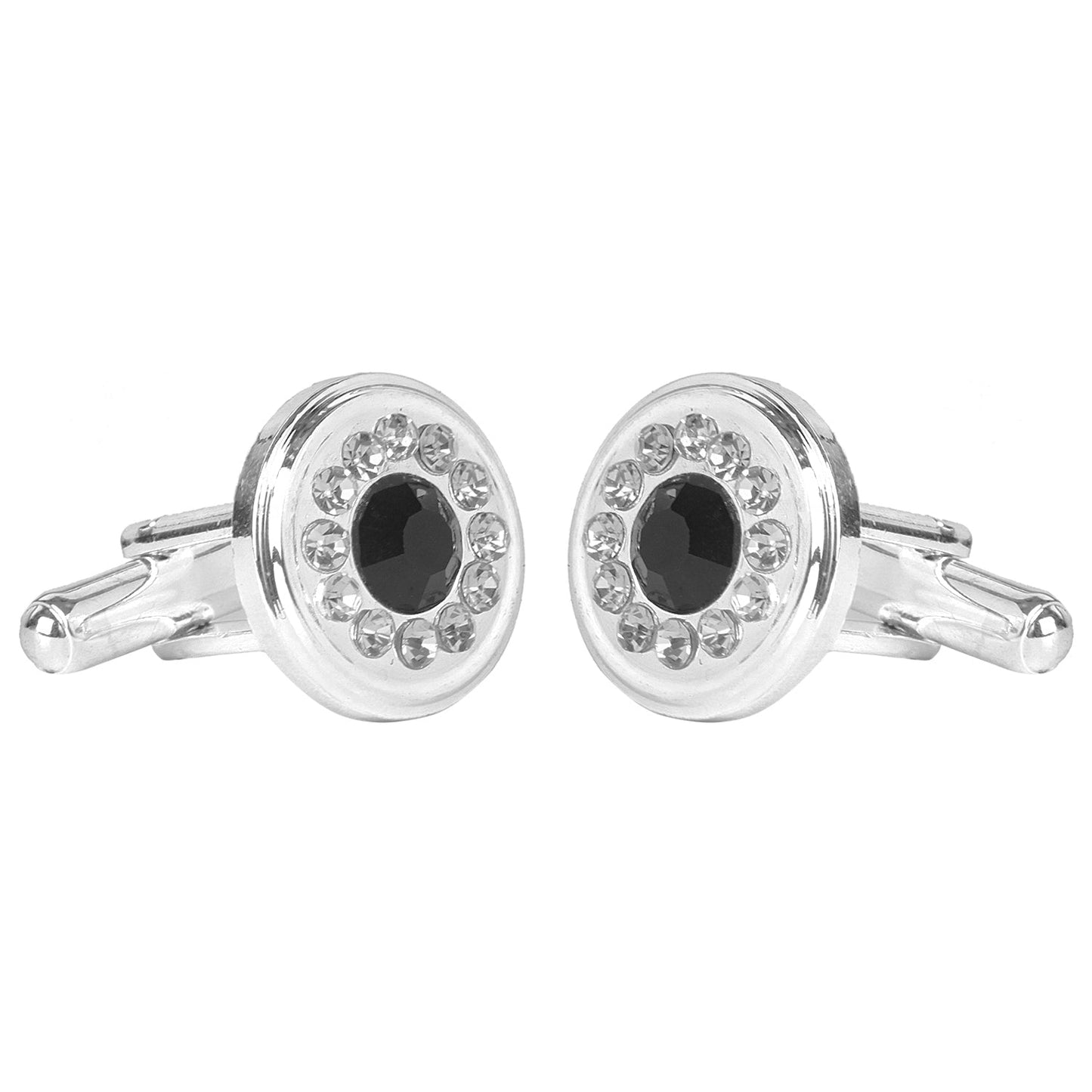 Designer Stylish 3 pcs Accessories Formal Elegant Silver Rhodium Plated Cufflinks + Tiepin Set for Men (SJ_7138)