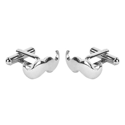 Designer Stylish 3 pcs Accessories Moustache Silver Plated Cufflinks + Tiepin Set for Men (SJ_7142)