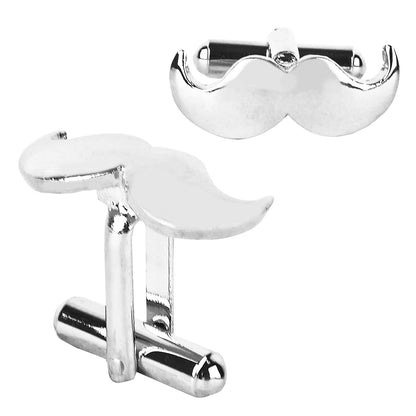 Designer Stylish 3 pcs Accessories Moustache Silver Plated Cufflinks + Tiepin Set for Men (SJ_7142)