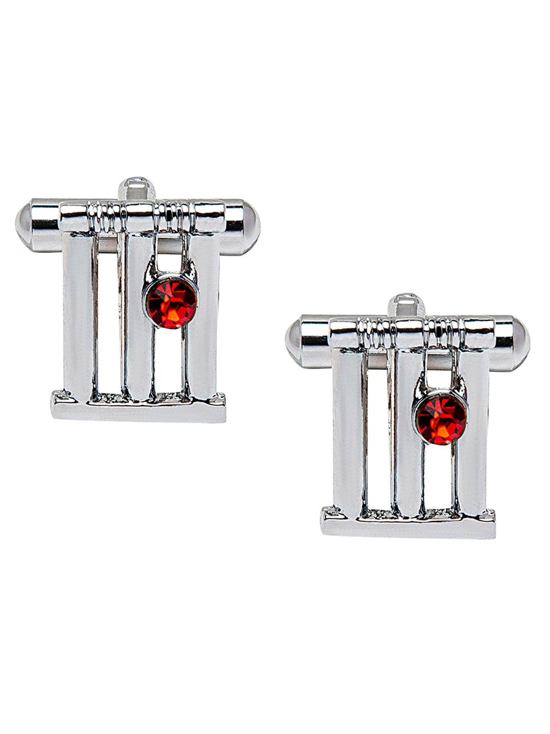 Shining Jewel Elegant Fancy and Designer Silver Plated Cufflinks for Men - Cricket Stump Design (SJ_7162)