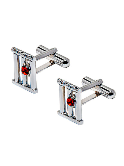 Shining Jewel Elegant Fancy and Designer Silver Plated Cufflinks for Men - Cricket Stump Design (SJ_7162)