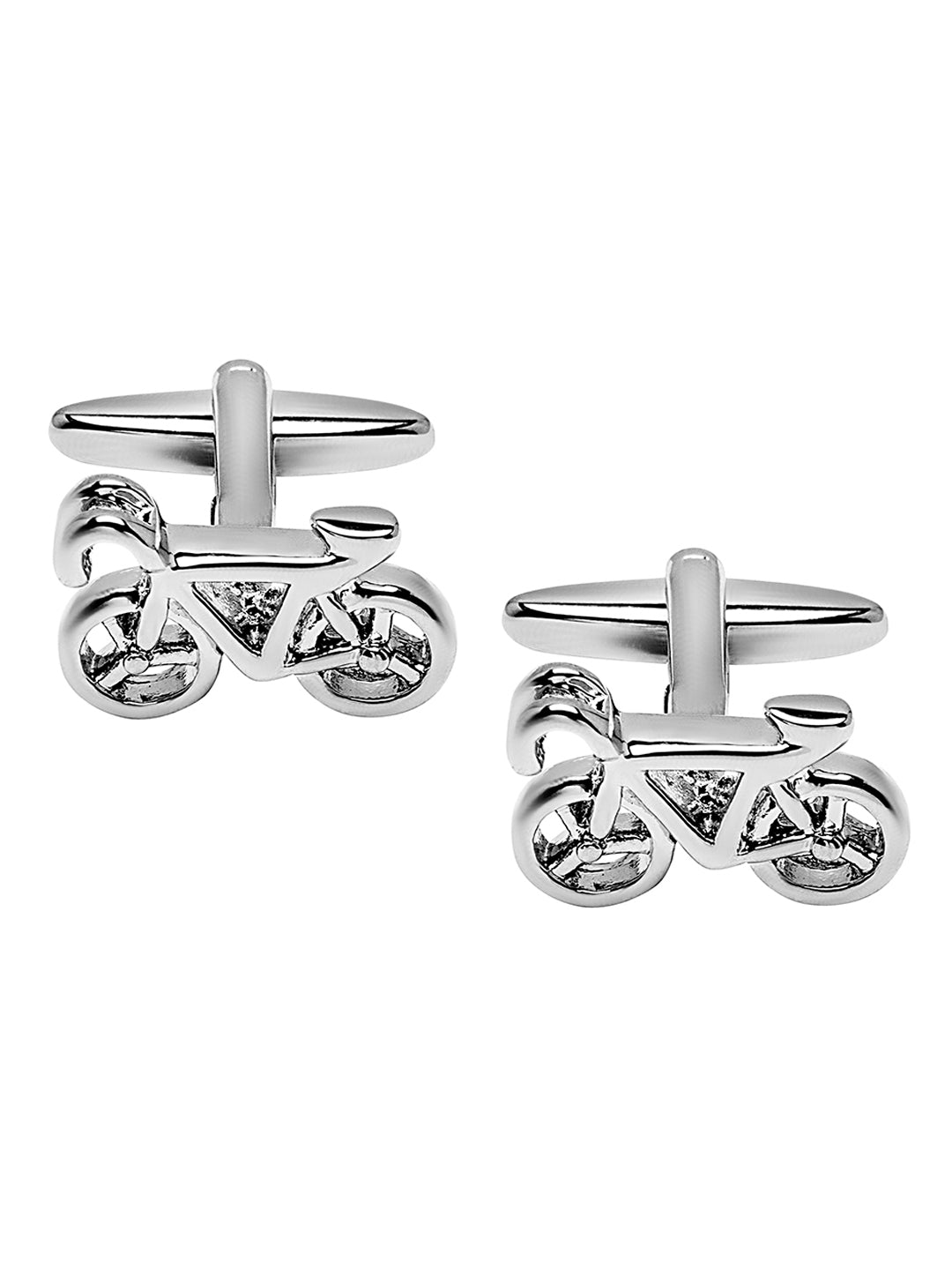 Elegant Fancy and Designer Silver Plated Cufflinks for Men - Bicycle Design (SJ_7163)