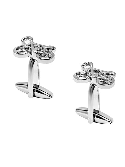 Elegant Fancy and Designer Silver Plated Cufflinks for Men - Bicycle Design (SJ_7163)