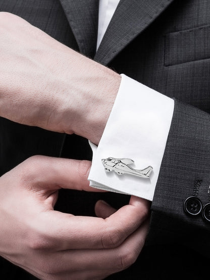 Elegant Fancy and Designer Silver Plated Cufflinks for Men - Helicopter Design (SJ_7165)