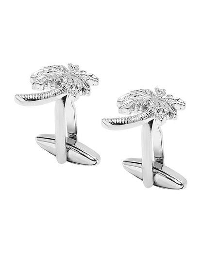 Elegant Fancy and Designer Silver Plated Coconut Palm Tree Design Cufflinks For Men (SJ_7170)