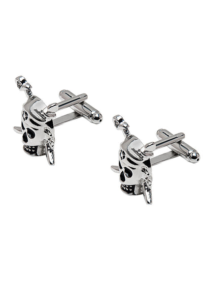 Elegant Fancy and Designer Silver Plated Pirate Skull Skeleton Design Cufflinks For Men (SJ_7175)