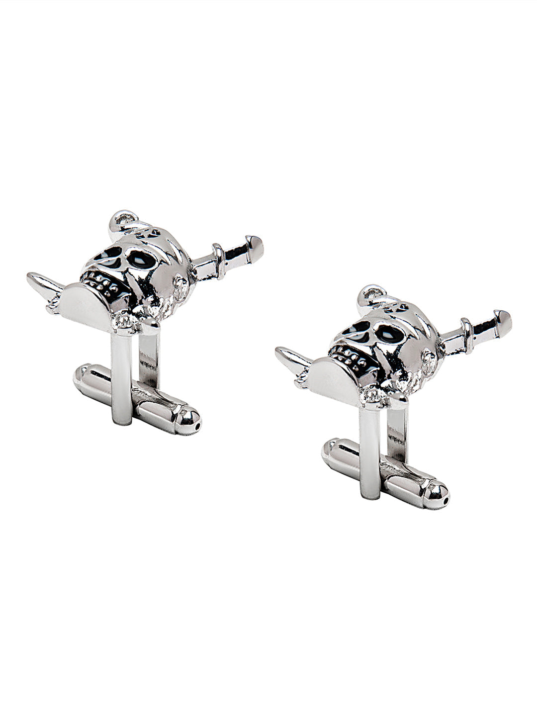 Elegant Fancy and Designer Silver Plated Pirate Skull Skeleton Design Cufflinks For Men (SJ_7175)