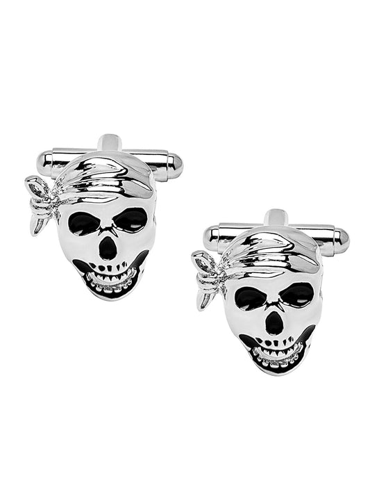 Elegant Fancy and Designer Silver Plated Pirate Skull Skeleton Design Cufflinks For Men (SJ_7176)