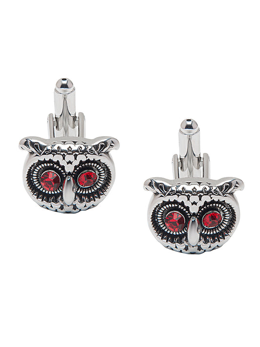 Elegant Fancy and Designer Silver Plated Owl Design Cufflinks For Men (SJ_7184)