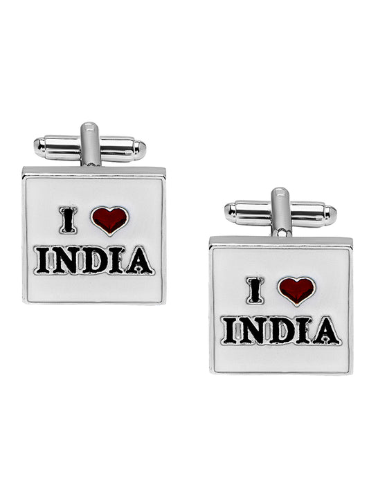 Elegant Fancy and Designer Silver Plated I Love India Design Cufflinks For Men (SJ_7189)