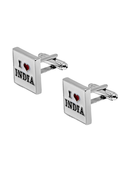 Elegant Fancy and Designer Silver Plated I Love India Design Cufflinks For Men (SJ_7189)