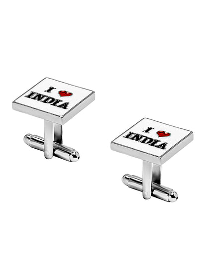 Elegant Fancy and Designer Silver Plated I Love India Design Cufflinks For Men (SJ_7189)