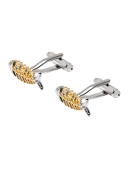 Elegant Fancy and Designer Silver Plated Fish bones (Two tone plating) Design Cufflinks For Men (SJ_7196)