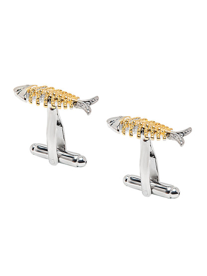 Elegant Fancy and Designer Silver Plated Fish bones (Two tone plating) Design Cufflinks For Men (SJ_7196)