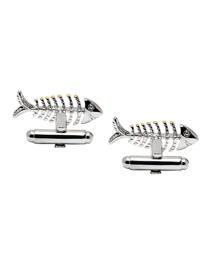 Elegant Fancy and Designer Silver Plated Fish bones (Two tone plating) Design Cufflinks For Men (SJ_7196)