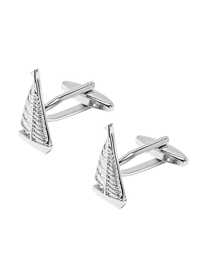 Elegant Fancy and Designer Silver Plated Sail Boat  Design Cufflinks For Men (SJ_7200)