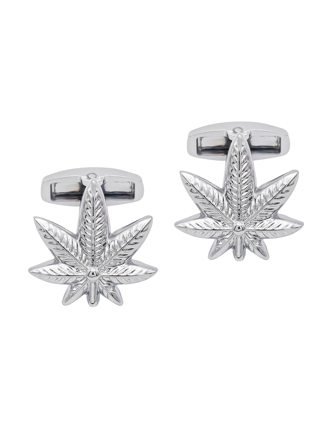 Rhodium Silver Plated Leaf Design Cufflinks For Men (SJ_7204)