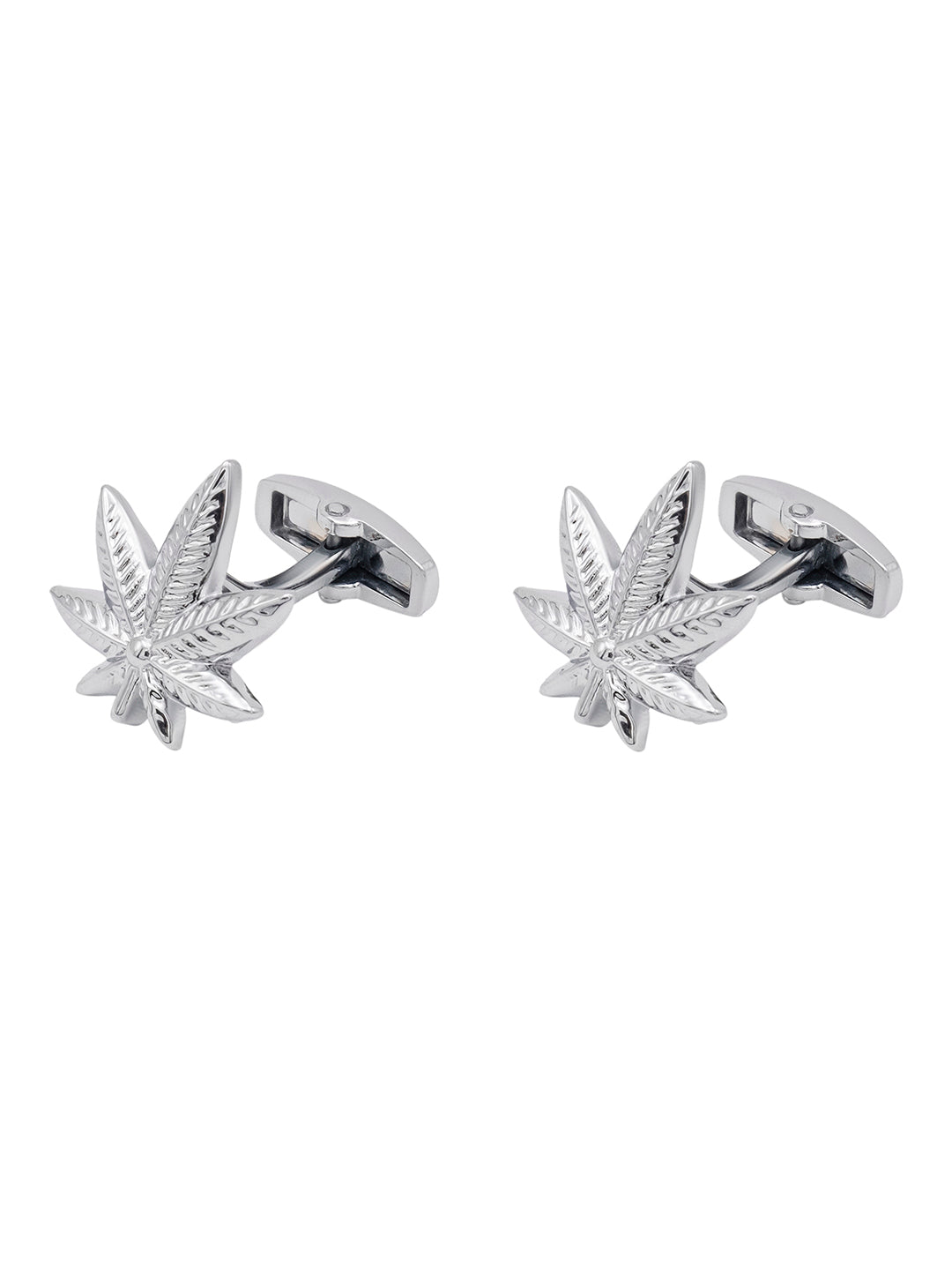 Rhodium Silver Plated Leaf Design Cufflinks For Men (SJ_7204)