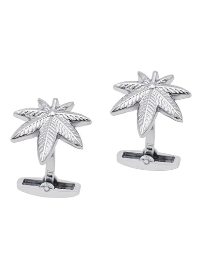 Rhodium Silver Plated Leaf Design Cufflinks For Men (SJ_7204)