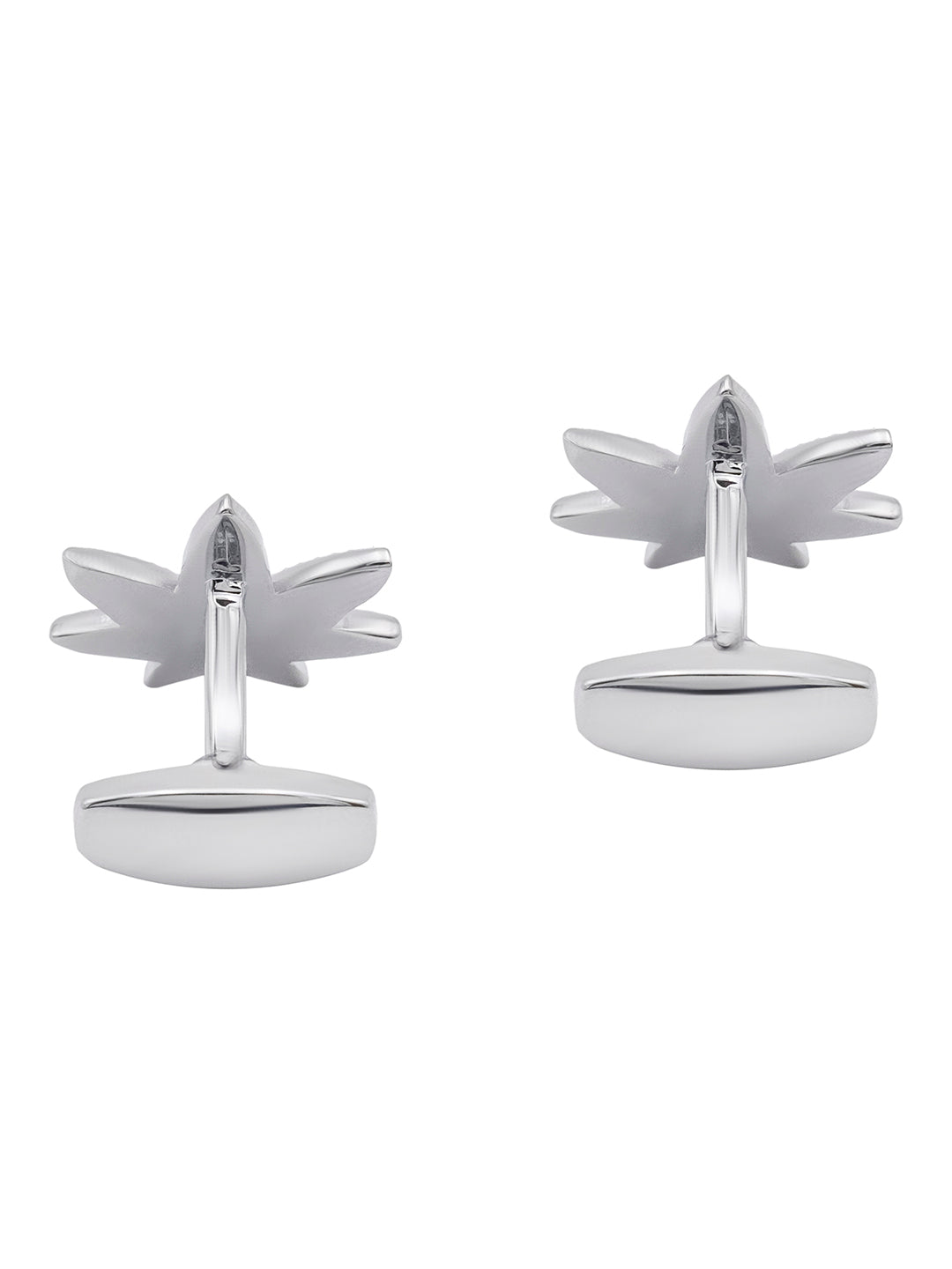 Rhodium Silver Plated Leaf Design Cufflinks For Men (SJ_7204)