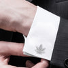 Rhodium Silver Plated Leaf Design Cufflinks For Men (SJ_7204)