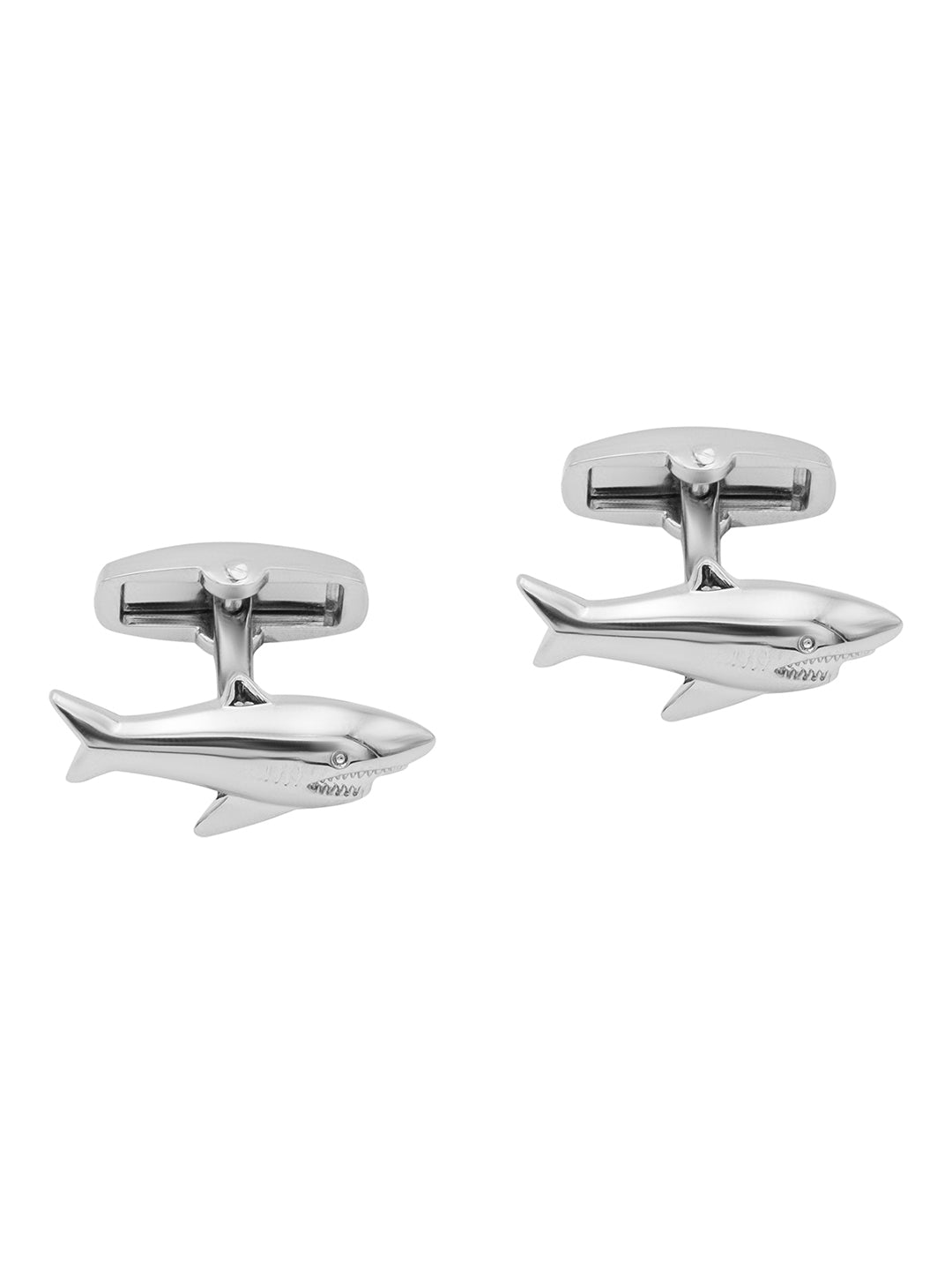 Rhodium Silver Plated Shark Fish Design Cufflinks For Men (SJ_7206)