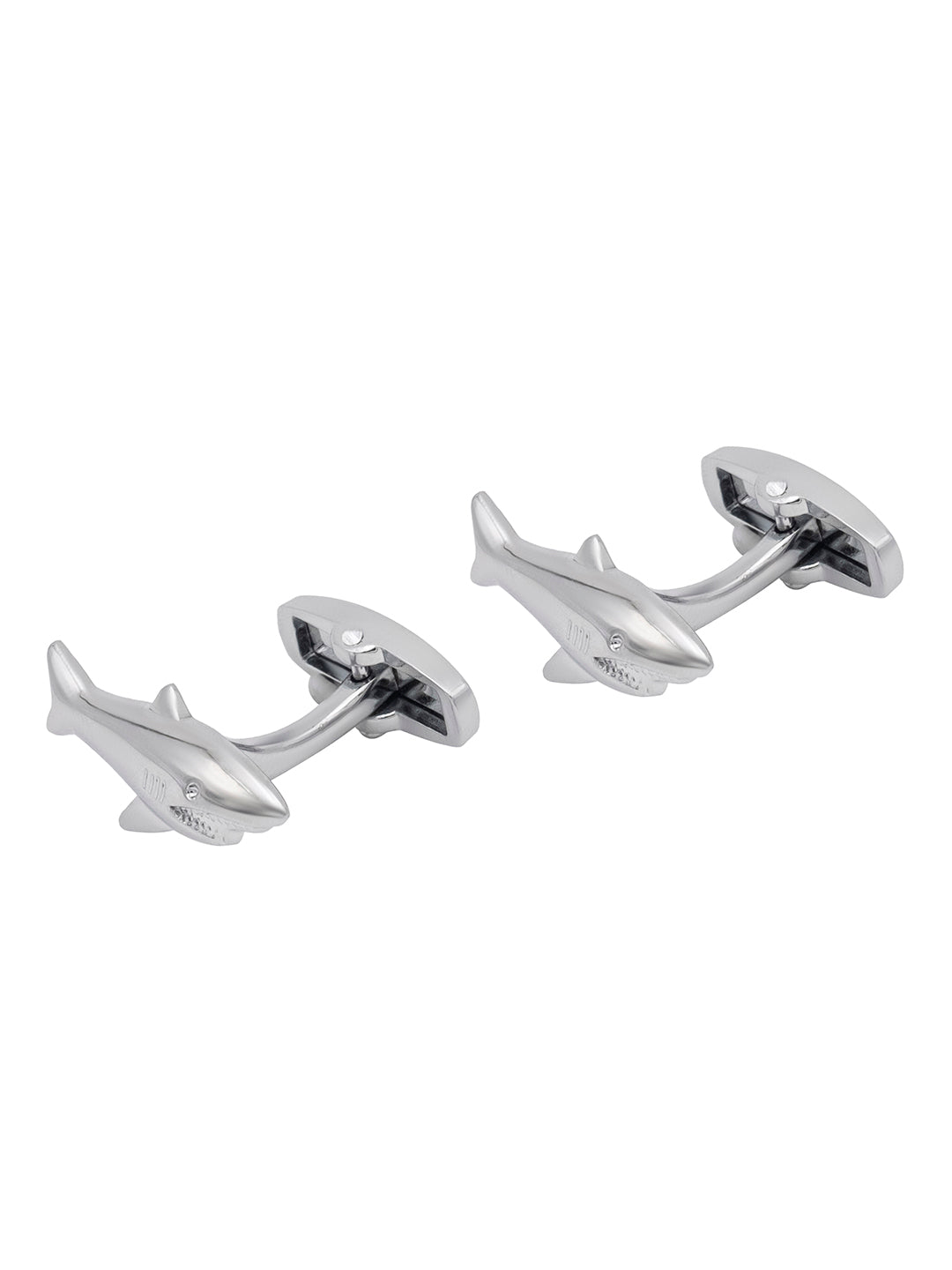 Rhodium Silver Plated Shark Fish Design Cufflinks For Men (SJ_7206)