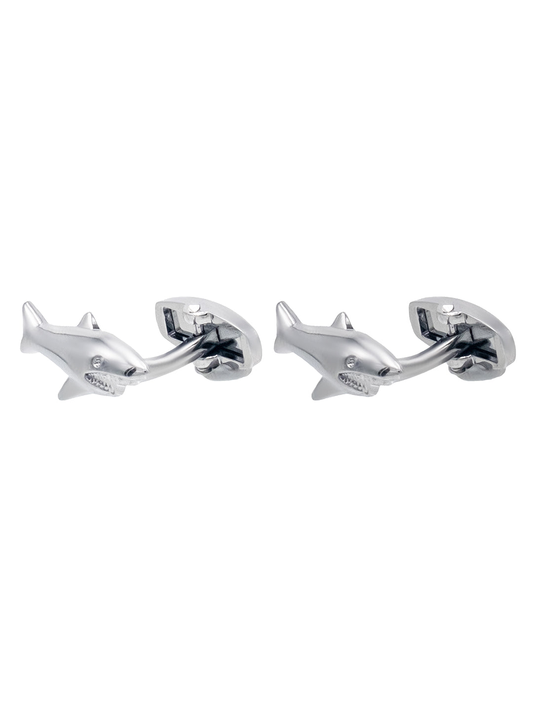 Rhodium Silver Plated Shark Fish Design Cufflinks For Men (SJ_7206)