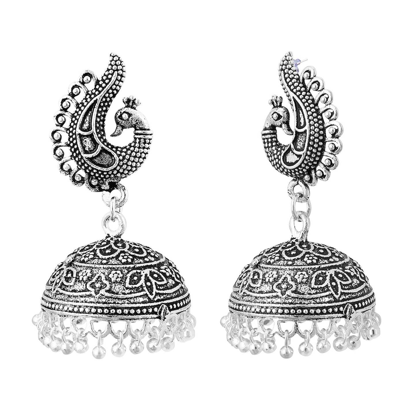 925 Silver Peacock Jhumka Earrings (SJ_818)