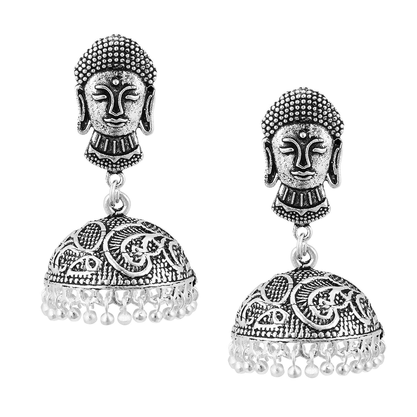 Ethnic Silver Oxidised Buddha Jhumki Earring (SJ_820)