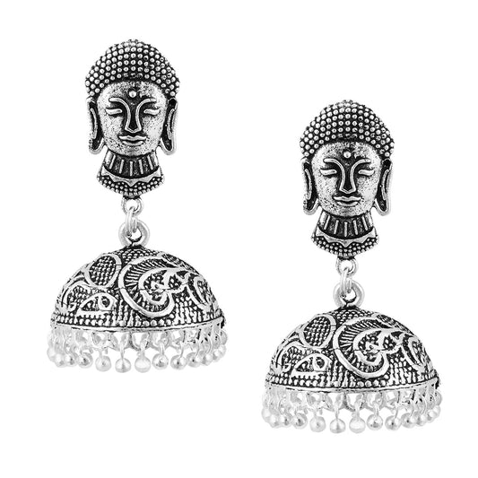 Ethnic Silver Oxidised Buddha Jhumki Earring (SJ_820)