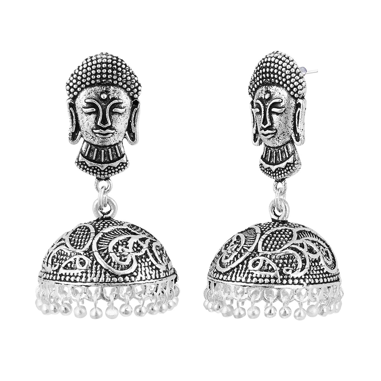 Ethnic Silver Oxidised Buddha Jhumki Earring (SJ_820)