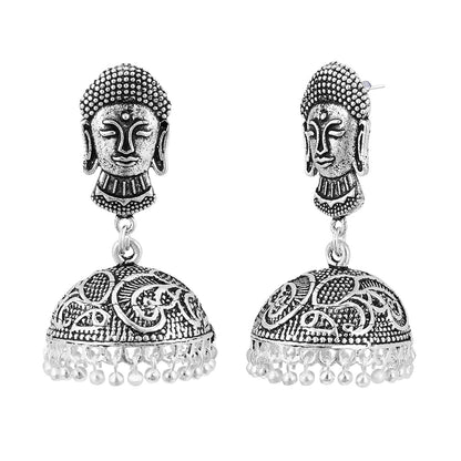 Ethnic Silver Oxidised Buddha Jhumki Earring (SJ_820)