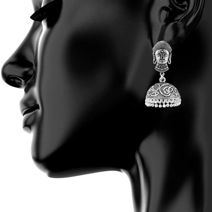 Ethnic Silver Oxidised Buddha Jhumki Earring (SJ_820)