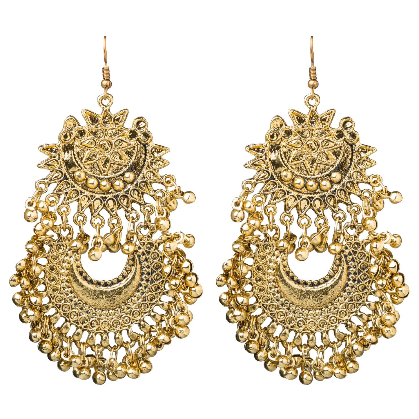 18K Antique Gold Stylish Afghani Chandbali Earrings (SJ_883)