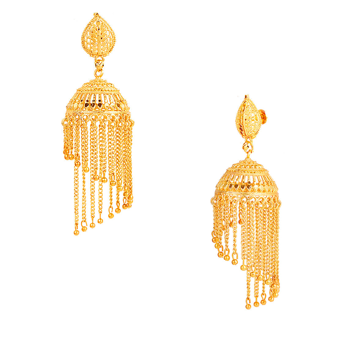 Traditional Gold Designer Jhumki Earrings with Tassels (SJ_917)