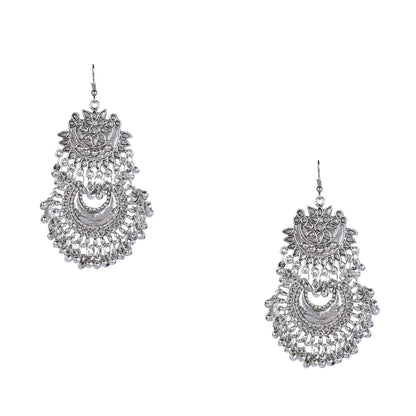 925 Antique Silver Oxidised Afghani Chandbali Earrings (SJ_942)