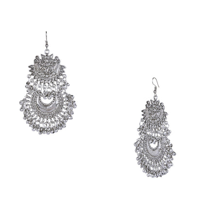 925 Antique Silver Oxidised Afghani Chandbali Earrings (SJ_942)