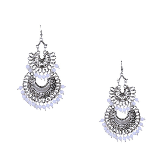 925 Antique Silver Oxidised Afghani Chandbali Earrings (SJ_944)