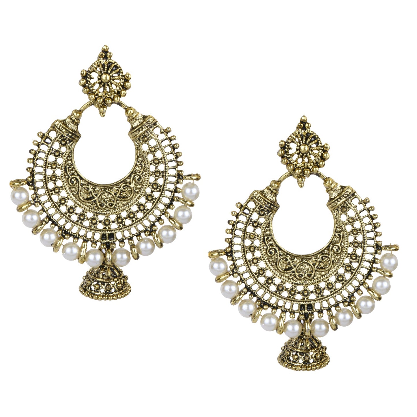 Antique Gold Afghani Chandbali Earrings (SJ_956)