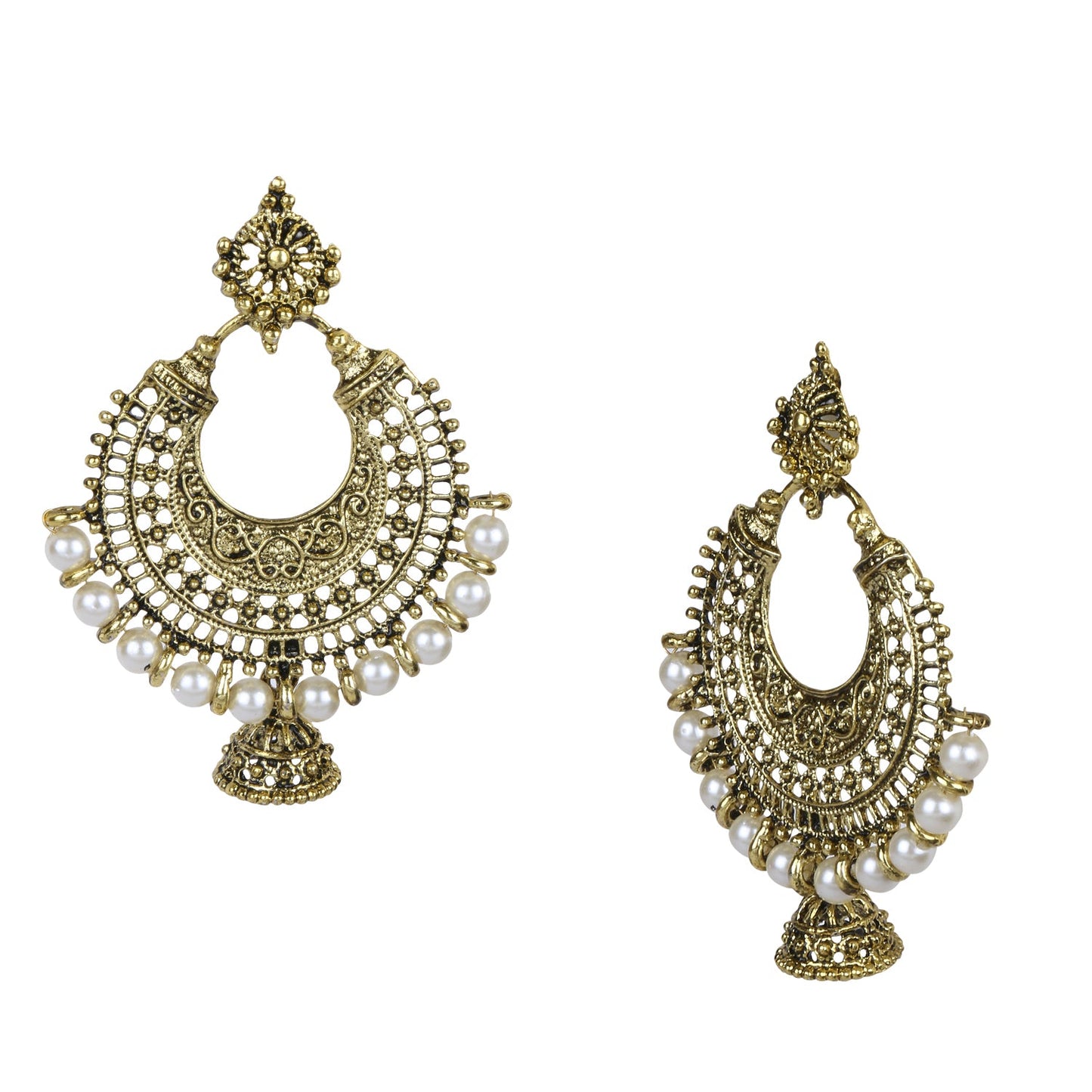 Antique Gold Afghani Chandbali Earrings (SJ_956)