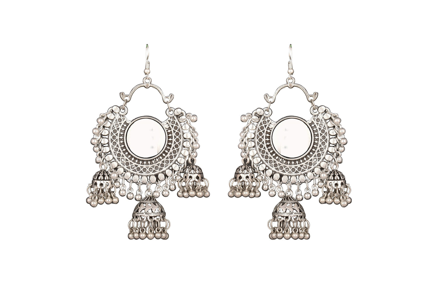 925 Antique Silver Oxidised Afghani Chandbali Earrings (SJ_988)