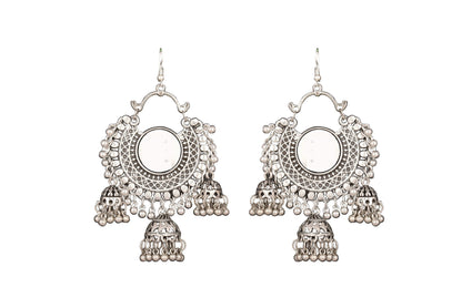 925 Antique Silver Oxidised Afghani Chandbali Earrings (SJ_988)