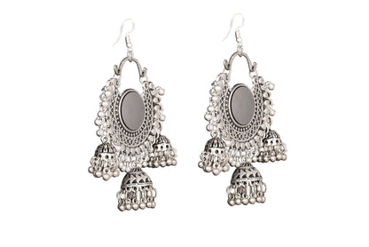 925 Antique Silver Oxidised Afghani Chandbali Earrings (SJ_988)