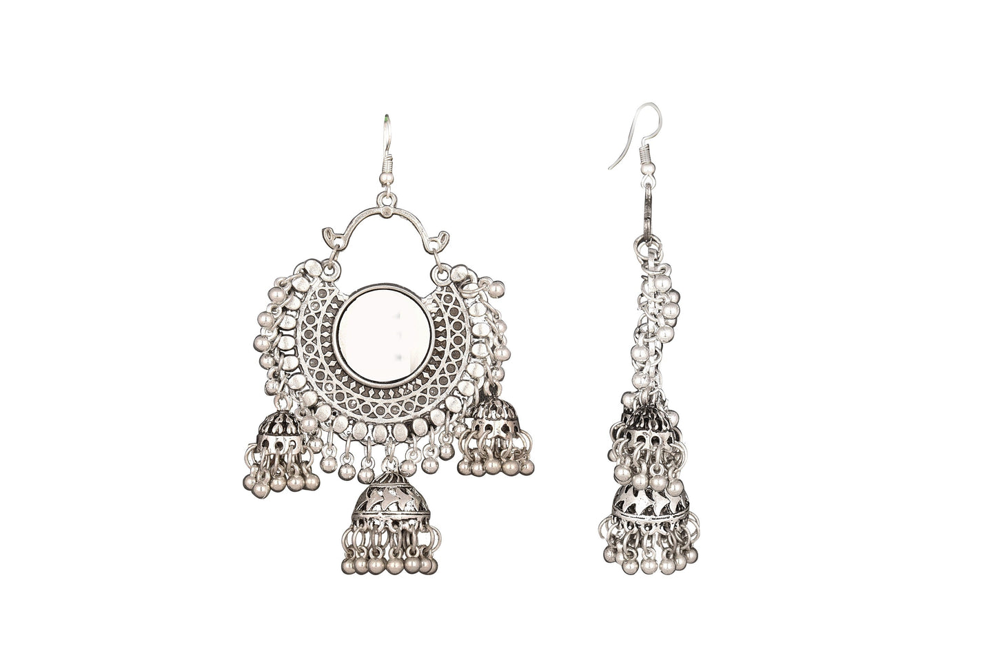 925 Antique Silver Oxidised Afghani Chandbali Earrings (SJ_988)